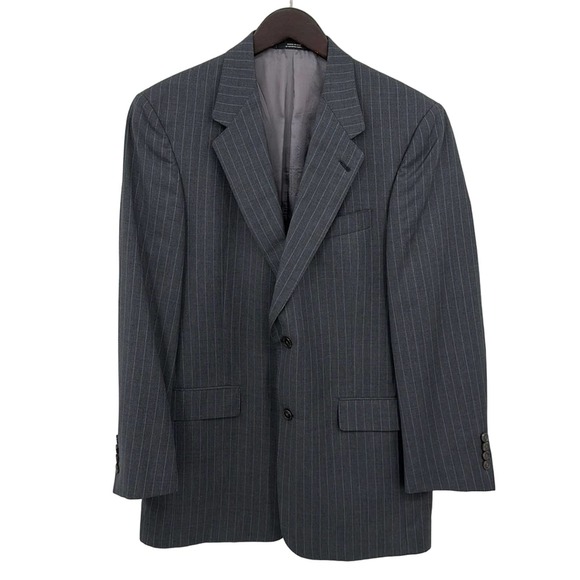 Hart Schaffner Marx Studio Custom Grey/Baby Blue Pinstriped Blazer 40 Short